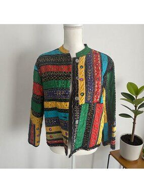 CHICOS Multicolor Striped 100% Cotton Jacket Blazer Size Chicos 1 US M 8